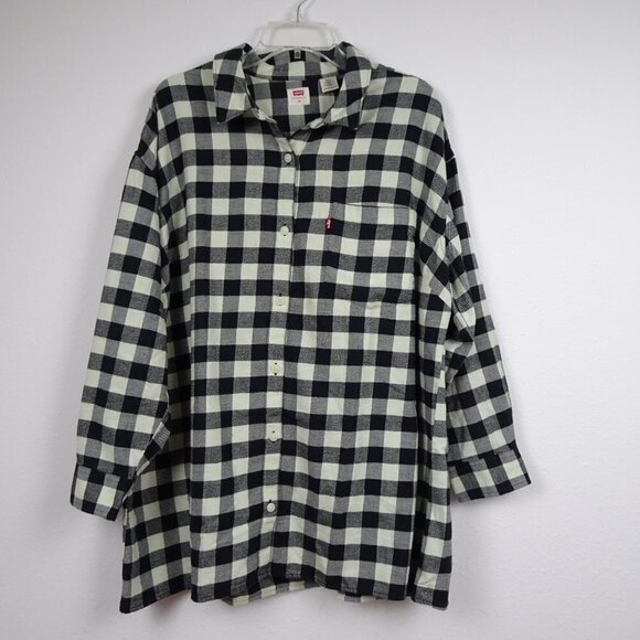 Levi's Flannel Shirt Women's Plus Size 2X Black Plaid Long Sleeve Warm - Picture 1 of 8